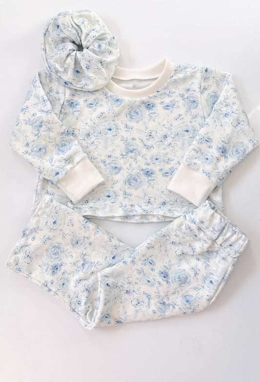 Girl's Blue Spring Floral Lounge Set