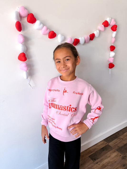 Girls Gymnastics Sweatshirt | Pink Gymnastics Social Club Crewneck