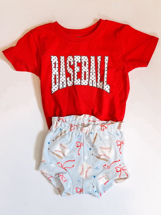 Girl's Baseball Polka Dot Outfit — girls baseball game day outfit from Moore Minis