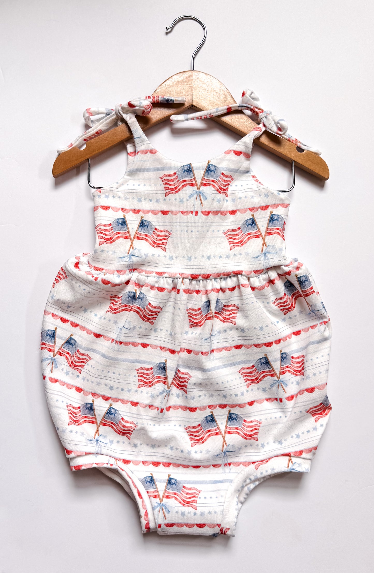 Baby Girl's American Flag Tie Romper