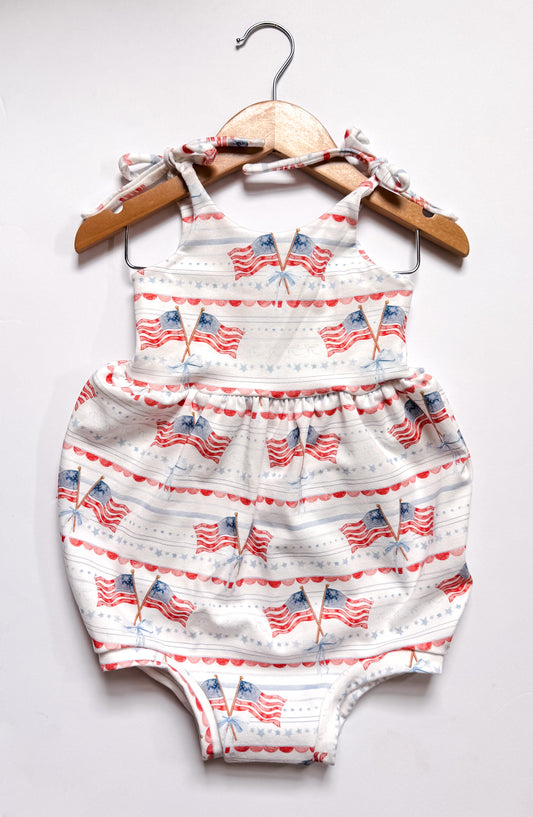 Baby Girl's American Flag Tie Romper