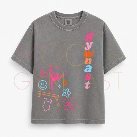 Retro Gymnastics Graphic Tee — retro style gymnastics shirt for girls