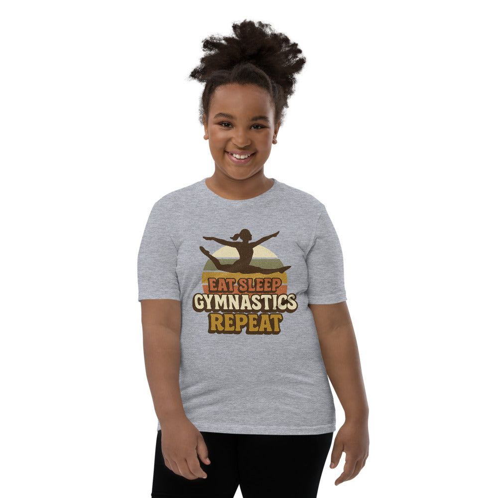 Eat Sleep Gymnastics Repeat youth shirt in Athletic Heather — Moore Minis
