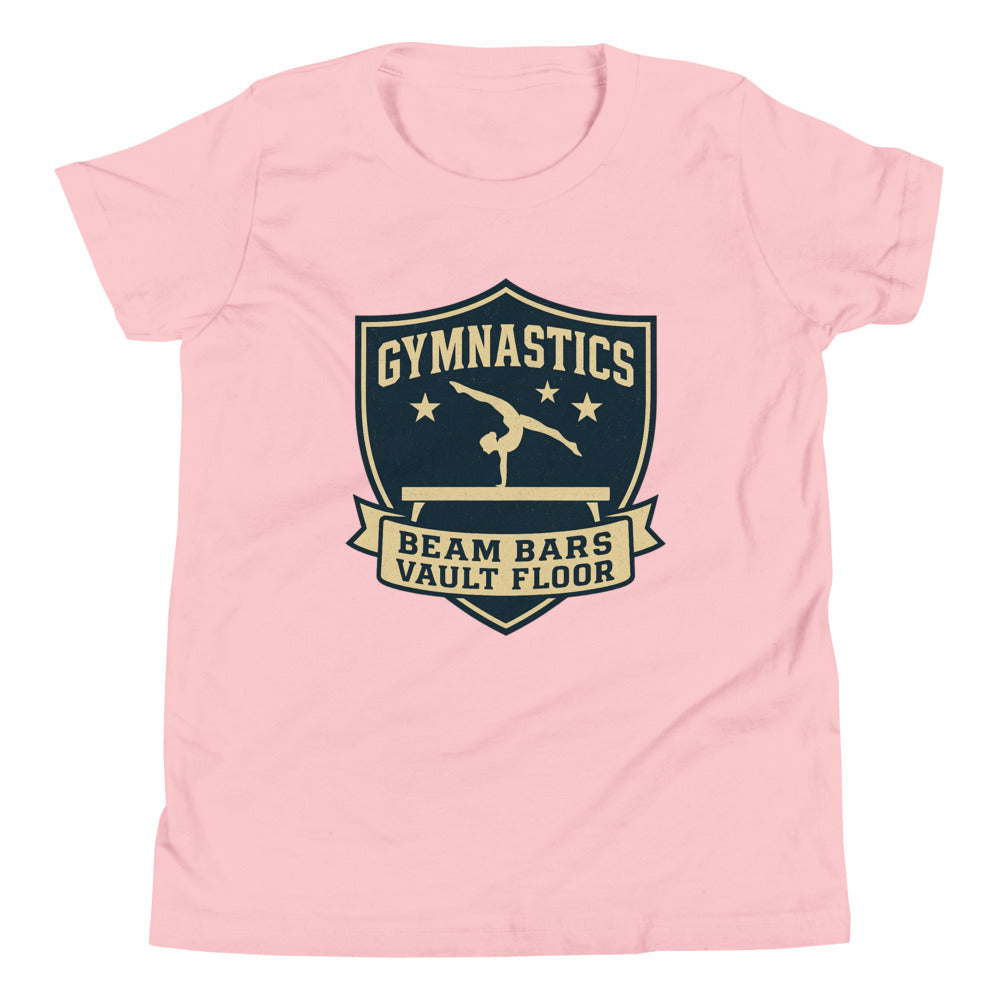Beam Bars Vault Floor gymnastics shirt in Pink — Moore Minis