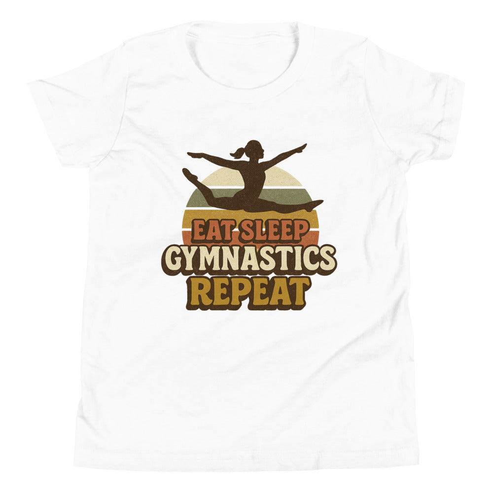 Eat Sleep Gymnastics Repeat youth shirt in White — Moore Minis