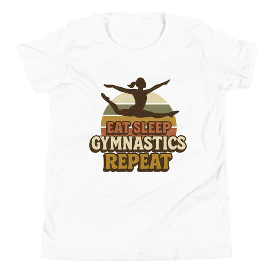 Eat Sleep Gymnastics Repeat youth shirt in White — Moore Minis