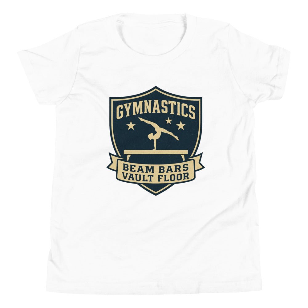 Beam Bars Vault Floor gymnastics shirt in White — Moore Minis