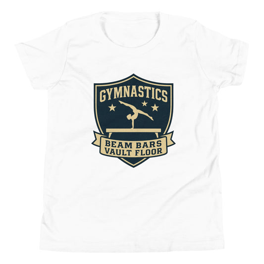 Beam Bars Vault Floor gymnastics shirt in White — Moore Minis