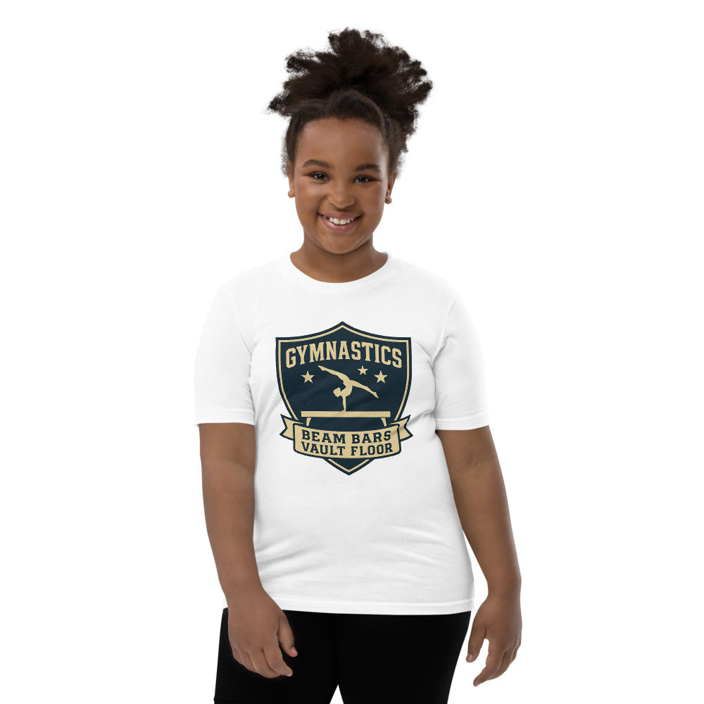 Beam Bars Vault Floor gymnastics shirt in White — Moore Minis