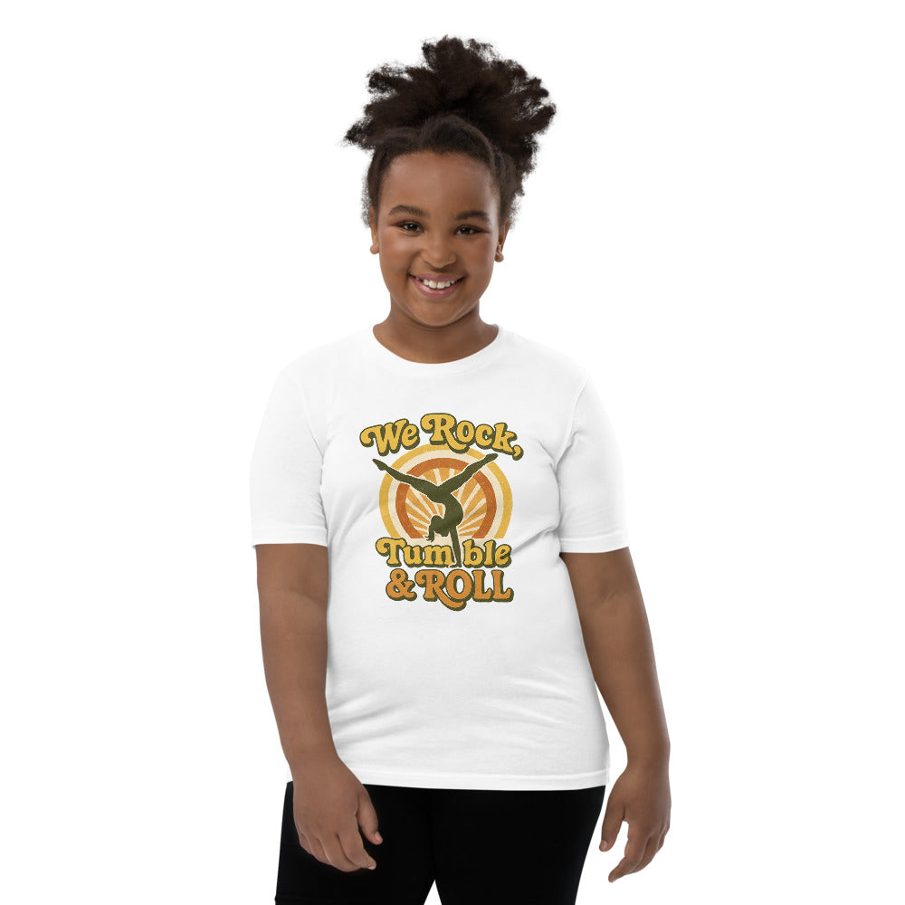 We Rock Tumble and Roll gymnastics shirt in White — Moore Minis